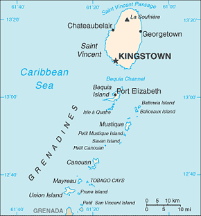Saint Vincent and Grenadines Area Code Map