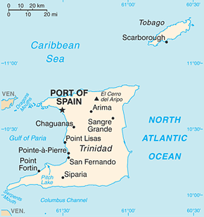 Trinidad and Tobago Area Code Map